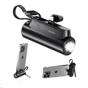 Ntaanoo 5000mAh Mini Portable Power Bank, Ultra-Compact Phone Charger with 22.5W PD Fast Charging, Adjustable Stand for iPhone & Android, Lightweight Travel Smartphone Battery, Multiple Styles