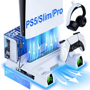 BEBONCOOL P5 Cooling Charging Base with Light - 3-Speed Fan, Simultaneous Charge for 2 Controllers, 6 Lighting Modes, Storage Slots, Compatible with 6 P5 Consoles