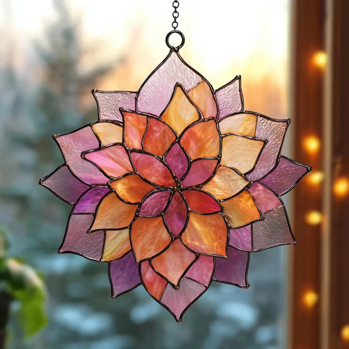 Handmade Dahlia Stained Acrylic Suncatcher – Boho Window Decor