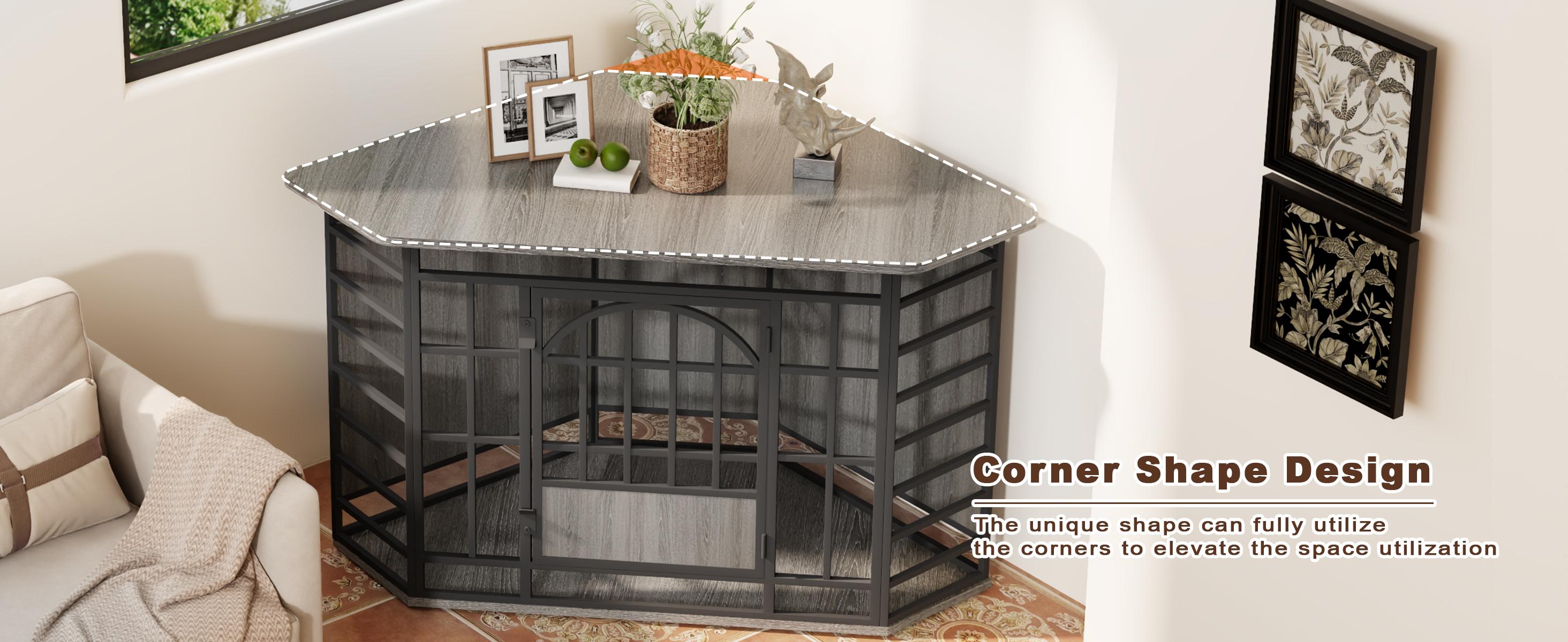 COZPAW 52 Inch Corner Dog Crate Furniture,Wooden Dog Kennel Indoor Furniture End Table,Modern Dog Cage Decorative Pet House TV Stand for Large Medium Dogs,Gray COZPAW 52 Inch Corner Dog Crate Furniture,Wooden Dog Kennel Indoor Furniture End Table,Modern Dog Cage Decorative Pet House TV Stand for Large Medium Dogs,Gray