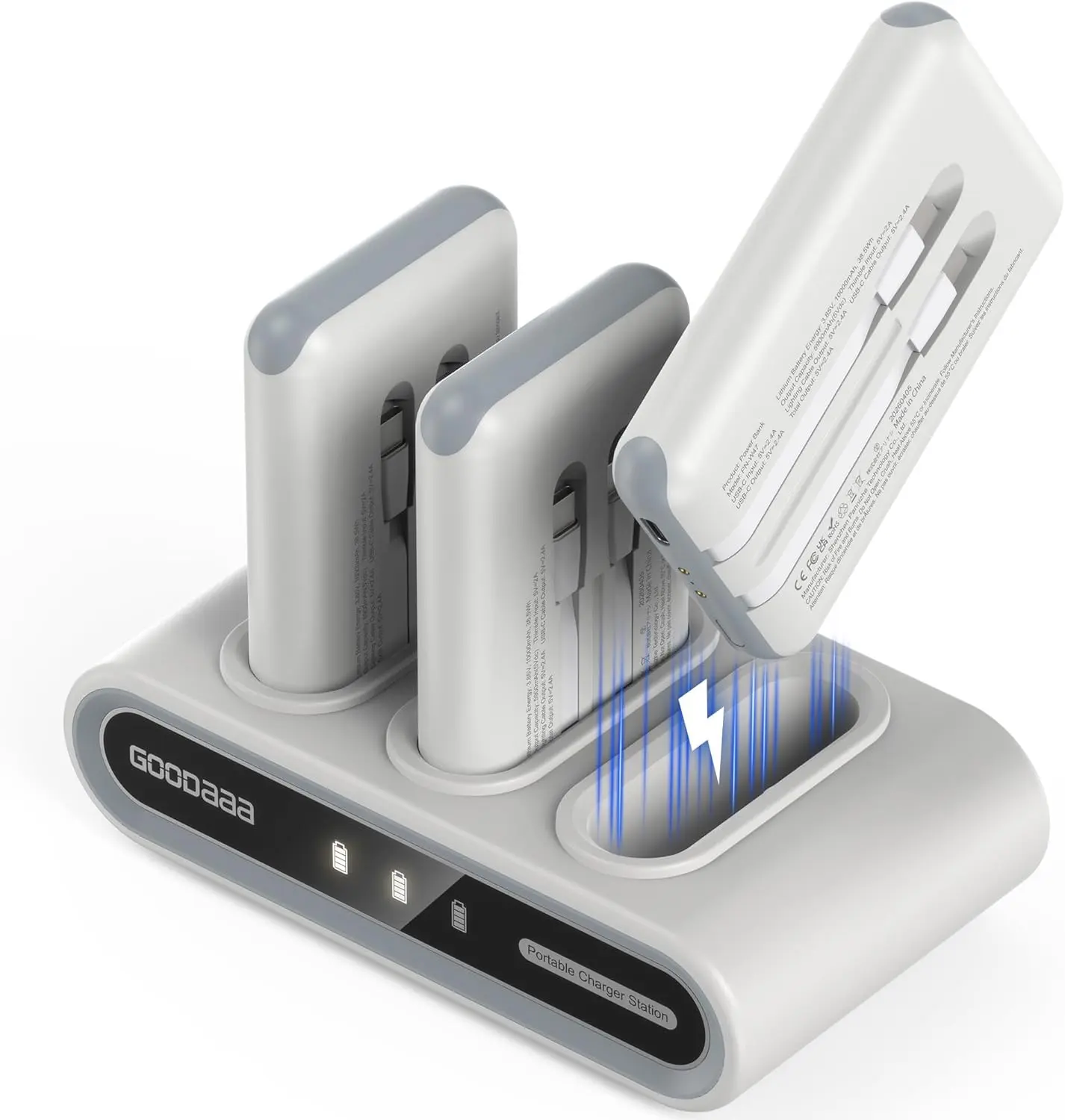 GOODaaa 3-Pack 10000mAh Compact Slim Portable Charger - Built-in Cables & Wall Charger, 3 Outputs 1 Type-C Input Fast Charging, 180 DIY Stickers, EDC Gear for Travel Office (iPhone, Samsung, Android Compatible), Power Bank