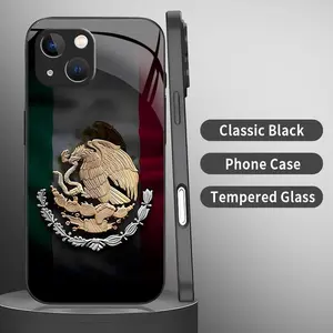 Mexico Flag & Eagle Emblem Art Phone Case |2D Pattern Glossy Glass Feel Patriotic Shockproof Cover | Cool Valentine’s Gift for [iPhone 15] 952