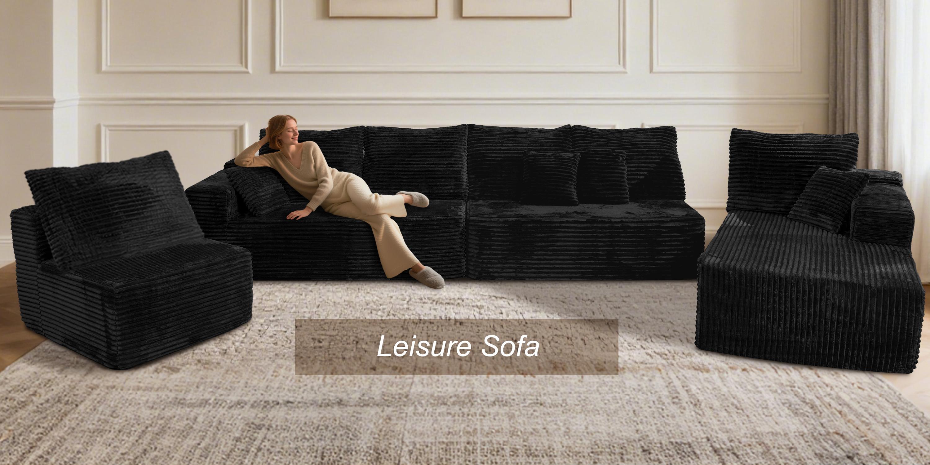 【DlY Combination】HSECOYAY Modular Sectional SofaMix and Match Pieces for Living Room, Comfy CloudCouches with Movable Ottoman, L/U-Shaped FlexibleConfiguration, Plush Corduroy - 400 lbs SeatCapacity