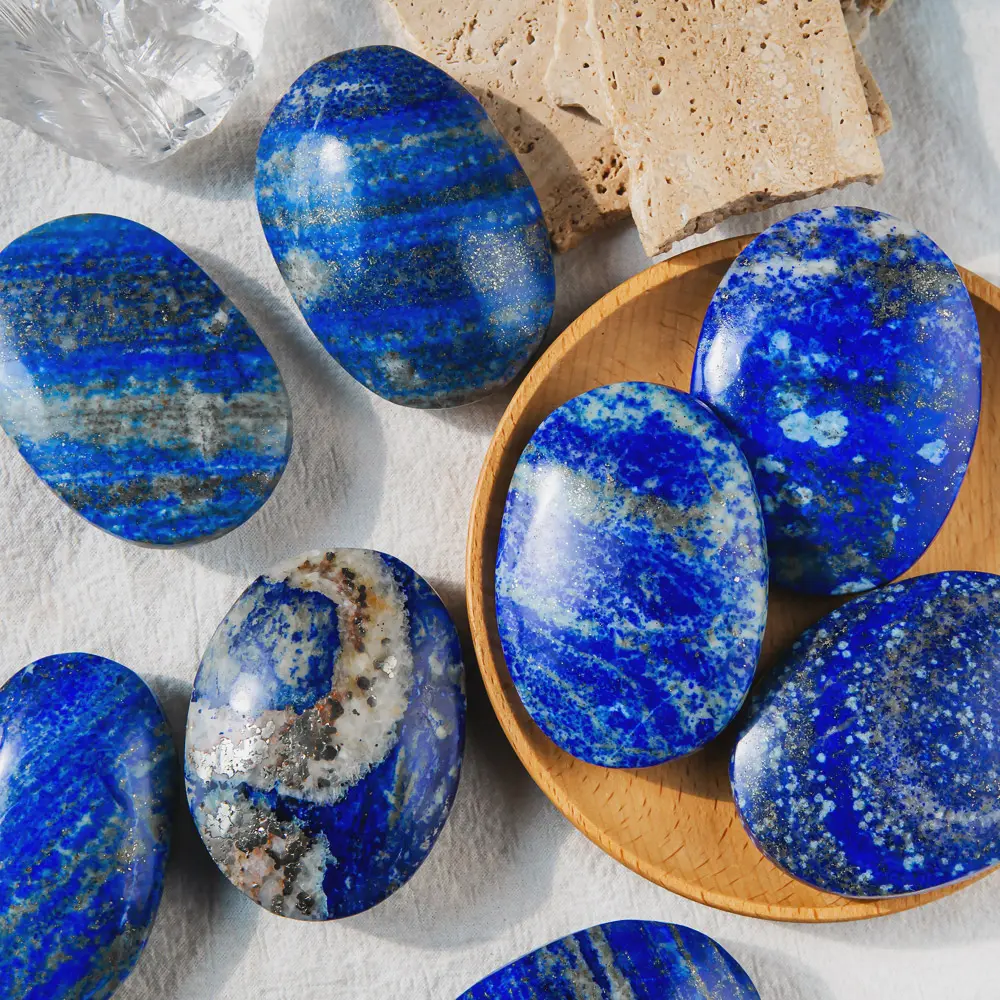 Natural Crystal Lapis Lazuli Palm Stone, 50-70mm, 90-100g/120-130g, Carefully Packaged Jewelry Accessory & Decoration