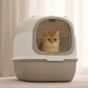 Extra Large Cabin-Style Fully Enclosed Cat Litter Box with High Sides for Splash Protection Leak Prevention Odorless Front Entry Design Convenient Stainless Steel litter box for cats automatic litter box litter box for cats cat litter self cleaning