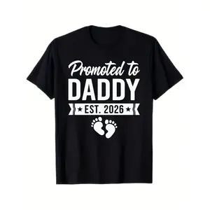 Men'S Promoted to Daddy EST 2026 Baby Feet Graphic T-Shirt| 100% New Dad Announcement Gift, Funny Pregnancy Reveal Shirt with Footprints & 2026 Due Date, Casual Crewneck Short Sleeve Tee, Pure, All-season Wear Oversized Basic