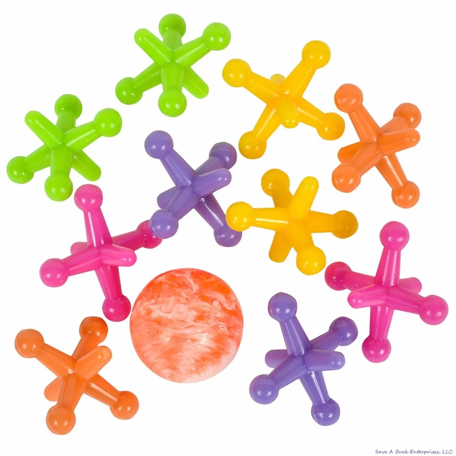 1 Set Large Size Neon Color Jacks and Rubber Bounce Ball Classic Kids Children Play Game