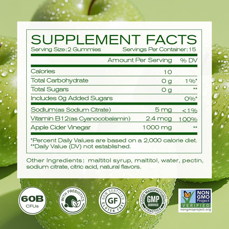 Apple Cider Vinegar Gummies,Apple Cider Vinegar Superfood  Formulated to Support Normal Energy Levels & Gut Health - Supports Digestion, Detox & Cleansing - ACV Gummies W/VIT B12