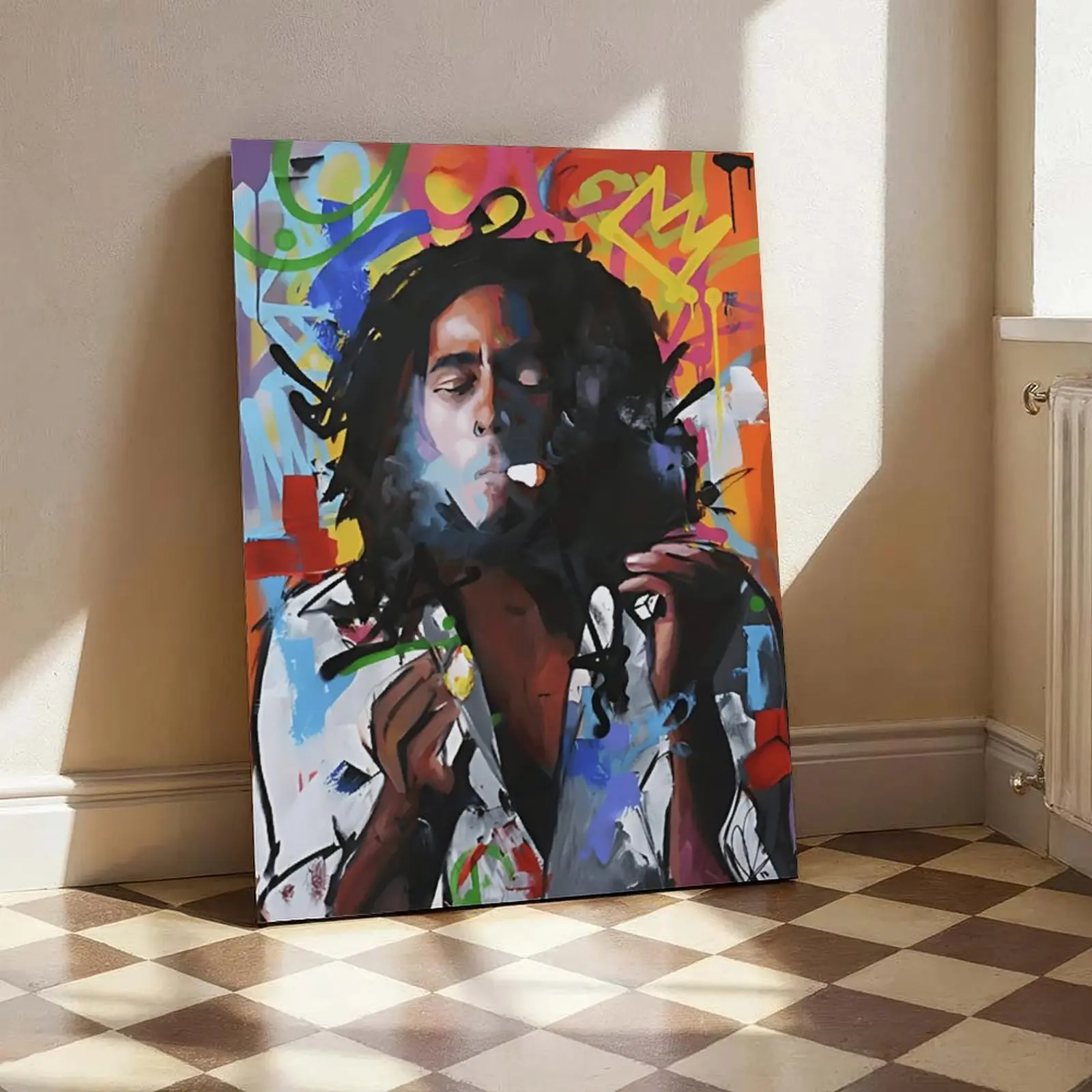 Modern Graffiti Music Singer Portrait Canvas Art Poster - Artistic Creative Design Print Graphic Prints, Frameless Ink on Canvas Decoration Items Artwork for Living Room, Bedroom, Graffiti Art
