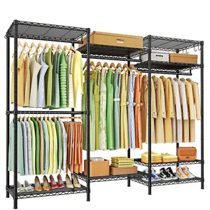 Ulif E13 Heavy Duty Clothes Rack（With 4 Hanger Rods & 8 Shelves） Freestanding Clothing Racks for Hanging Clothes，Adjustable Closet Organizer，Metal Garment Rack 63" W x16 D x77 H，Max Load 900LBS，Black