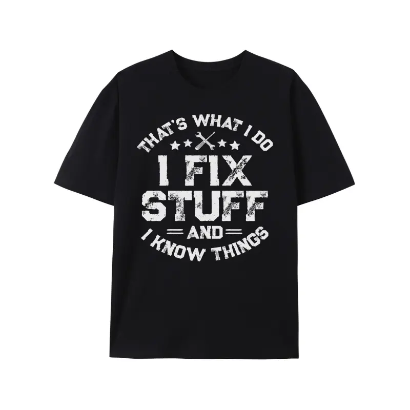 Men's Funny "I Fix Stuff" Mechanic Engineer T-Shirt - Funny Repair Technician Tee with & Schematic Designs, Casual Round Neck Shirt for Auto Repair, Electronics Techs, Engineers (Machine Washable) Graphic Oversized Comfy Basic Tshirt