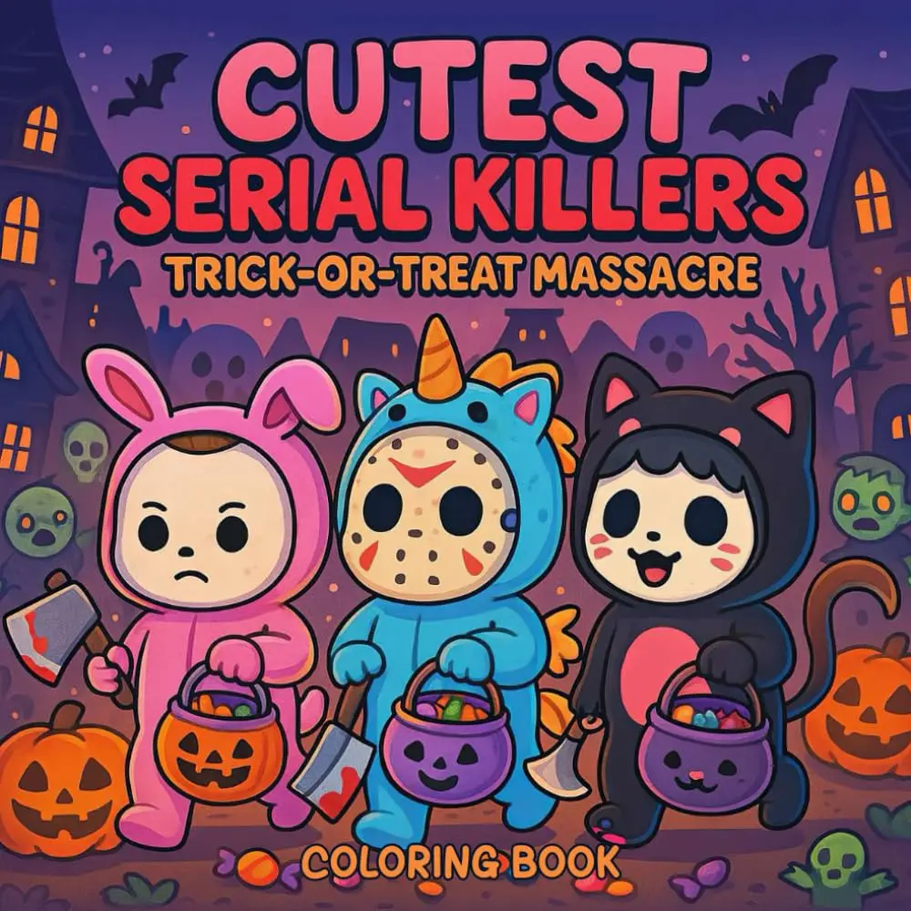 Cutest Serial Killers: Trick-or-Treat Massacre Coloring Book: Adorable Halloween Horror Icons in Cute Costumes | Funny & Darkly Cute Coloring Pages ... Teens (Cutest Serial Killers Coloring Book) -- Paperback