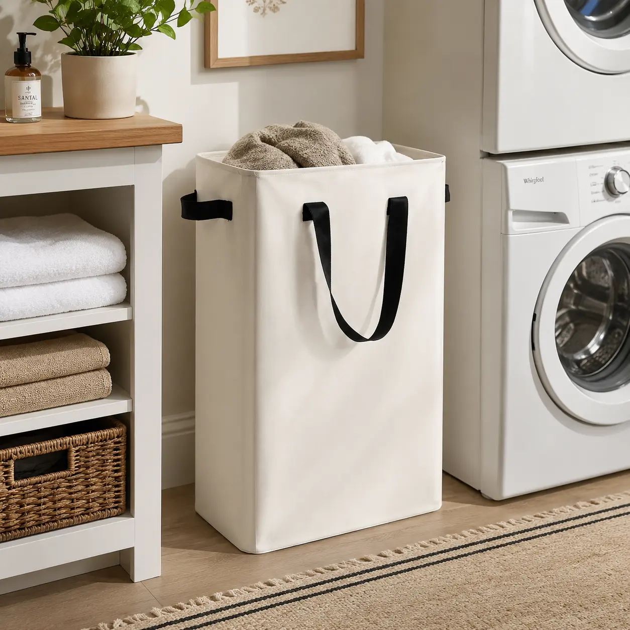 Large Collapsible Laundry Hamper with Handles, Tall Fabric Laundry Basket for Clothes, Towels & Home Storage