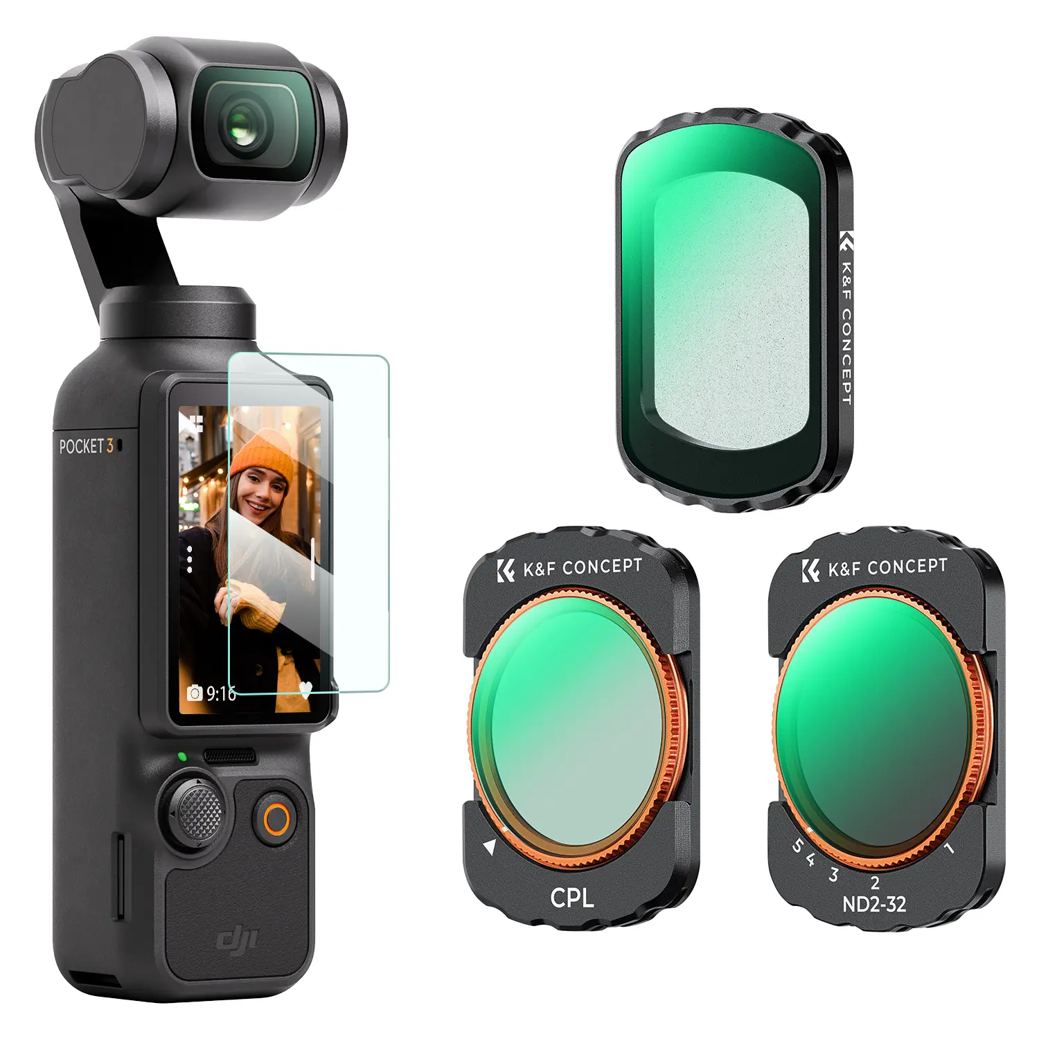 【DealsForYouDays】[K&F CONCEPT]Magnetic Effect & ND & CPL Filter Set Compatible with DJI Osmo Pocket 3, 3 Pack CPL Black Diffusion 1/4 ND2-32 Filters Accessories, HD Optical Glass/Multi-Coated