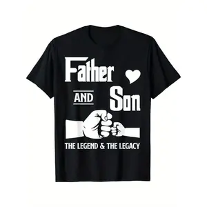 Father and Son Matching T-Shirts- "FATHER AND SON" Quote with Fists Beating Design, 100% Cotton, Crew Neck, Short Sleeve- Perfect for Casual Wear, Father'S Day, Spring/Autumn, Everyday Tshirt | Father Son Theme | Skinfriendly Material, Fathers Day Gift