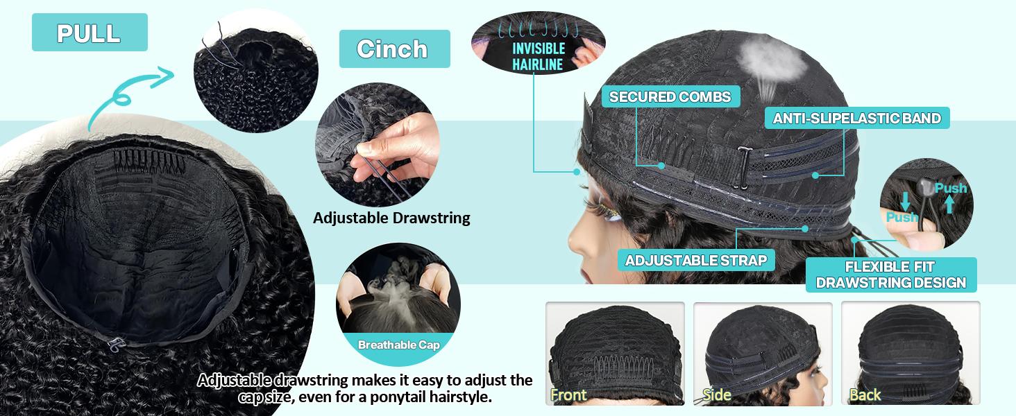 [3 In 1 Half Wig] Hot Star Kinky Curly Wear Go Glueless Wigs Human Hair Wigs for Women Drawstring Seamless Flip Headband Wig Beginner Friendly