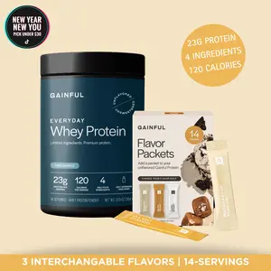 Gainful Everyday Whey Protein Powder | 23g Clean Protein, Muscle Growth & Recovery | No Artificial Ingredients, Whey Isolate + Casein Blend (14 Servings) Workout Fitness Endurance Supplement Edible