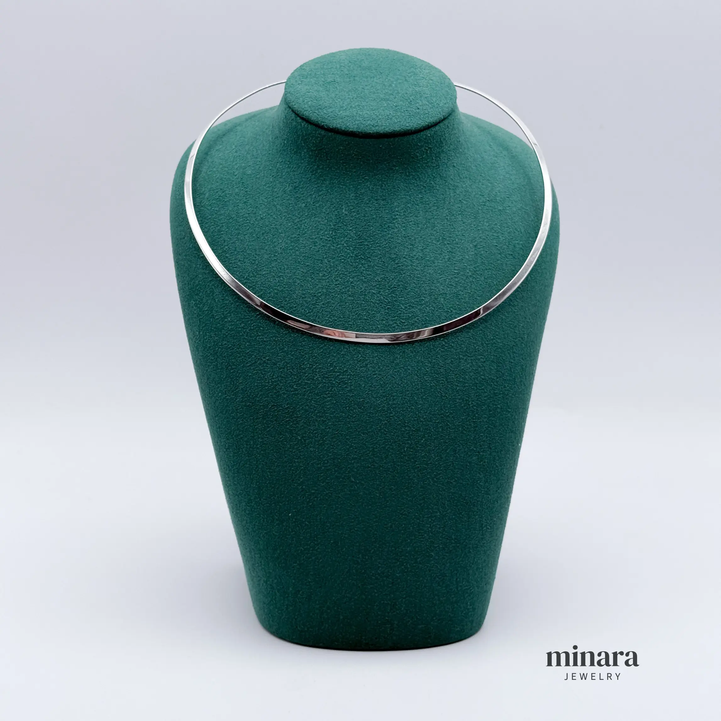 MINARA 950 Silver Omega 4mm Necklace 15'' - It's a Short Choker Style