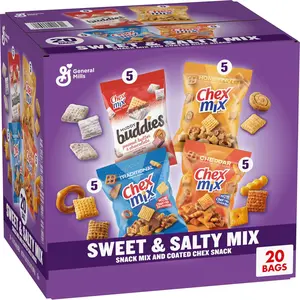 Sweet and Salty Snack Variety Pack, Muddy Buddies Peanut Butter and Chocolate, Chex Mix Traditional, Cheddar, and Honey Nut, 20 Ct, 35 oz