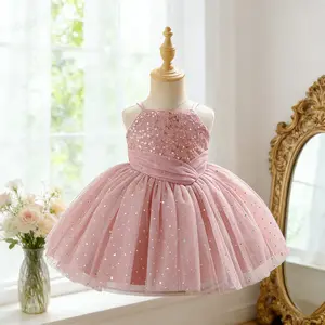 3120 ﻿Toddler Baptism Party Girls Dress Fashion Flower Birthday Prom Elegant Banquet Piano Performance Cute Sequins Mesh Ball Gown Dress