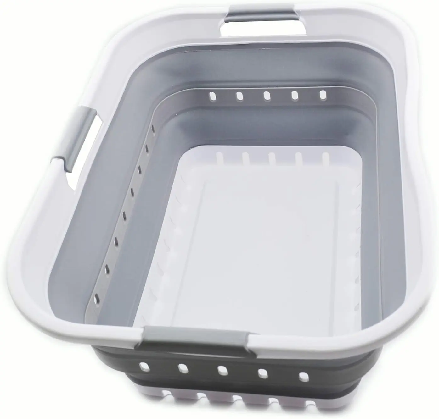 42L (11 gallon) Collapsible Plastic Laundry Basket - Foldable Pop Up Storage Container/Organizer - Space Saving Hamper/Basket (1, White/Grey)