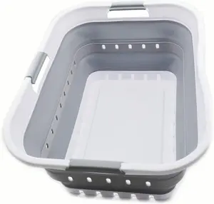 42L (11 gallon) Collapsible Plastic Laundry Basket - Foldable Pop Up Storage Container/Organizer - Space Saving Hamper/Basket (1, White/Grey)