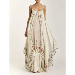 1pc Women's Floral Print Sleeveless Maxi Dress - Casual Polyester Spaghetti Strap Loose Fit Asymmetrical Hem Long Dress, Machine Washable All-Season Versatile for Beach, Picnic, Office & Party, Picnic Clothing, Lightweight Fashion Womenswear Summer