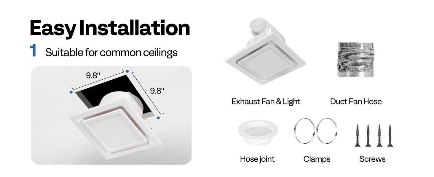 VIVOHOME Bathroom Exhaust Fan with Light, Ceiling Ventilation Fan, 3-Color Adjustable LED (3000K/4500K/6500K), 4" Duct Mount for Shower & Home Use