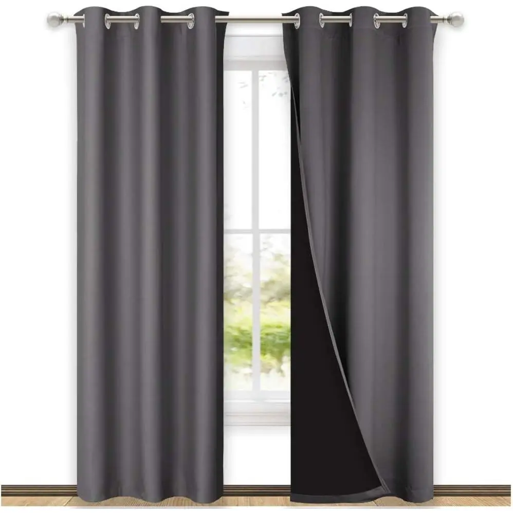 NICETOWN 42-in W x 84-in L Grey Full Shade Finished Ready-Made Window Drapes, Pair of Thermal Insulated Energy-Efficient Blackout Easy-Install Home Decorative Curtains for Living Room, Easy Install Curtain, Finished Curtain