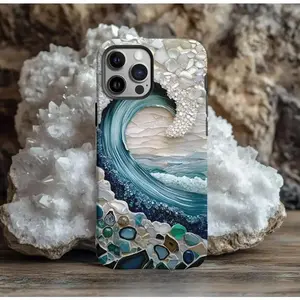 Turquoise and Crystal Ocean Effect Magsafe Phone Case Premium Film 2 in 1 Phone Case - Durable, Shock Absorbing and Stylish Protection - Compatible with iPhone 16, 15, 14, 13, 12, 11, Plus, Pro, Pro Max, Perfect birthday gift for friends