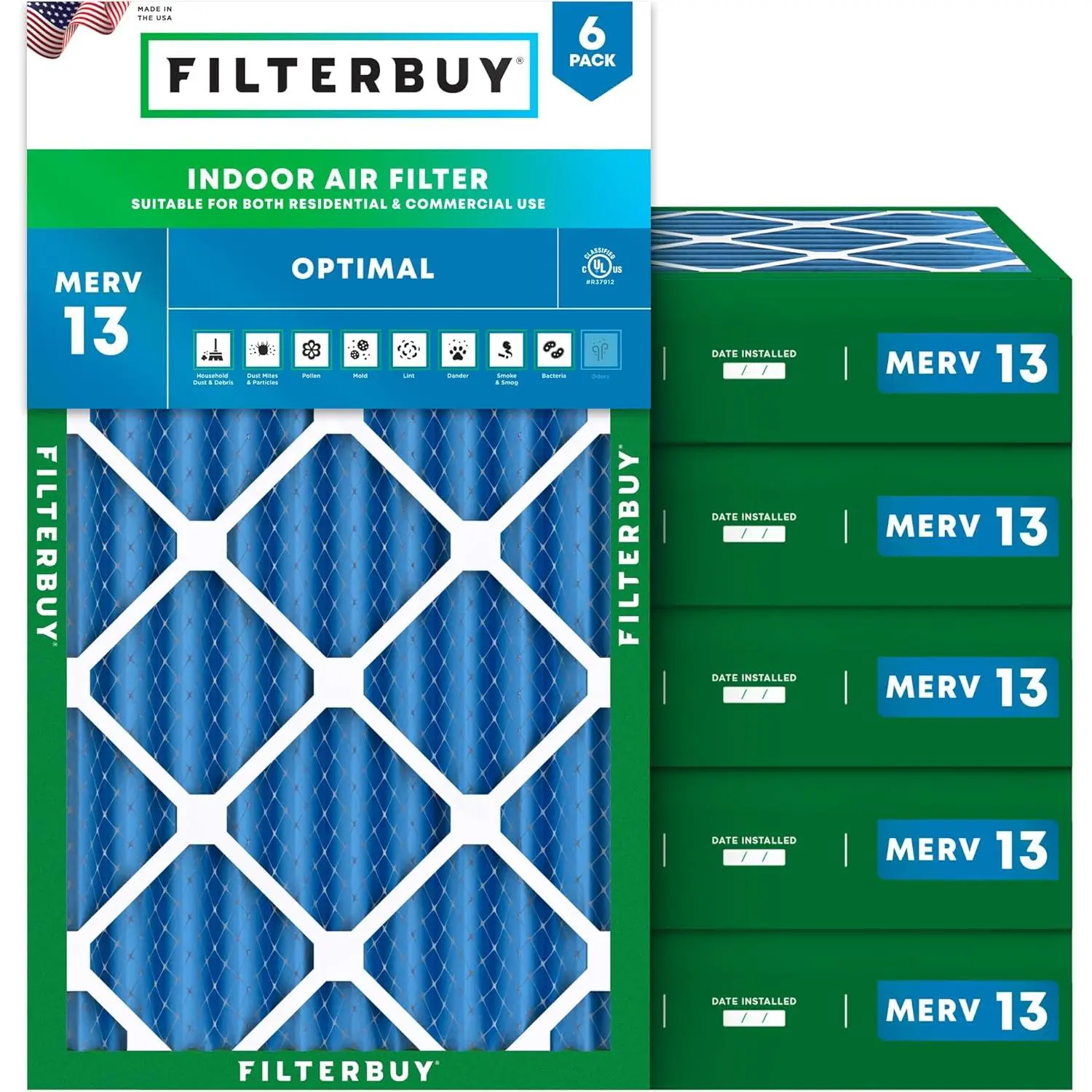 Filterbuy 12x30x4 HVAC AC Furnace Replacement Parts Air Filter (6-Pack) - Pleated MERV 13 Optimal Defense, Actual Size: 11.50x29.50x3.75 in
