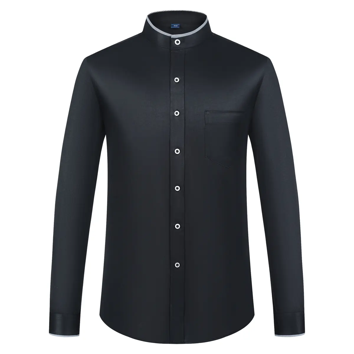 Men's Contrast Binding Banded Collar Dress Shirts with Pocket Long Sleeve Chinese-style Mandarin Collar Versatile Shirt Solid Shirt For Business Activities Menswear Top