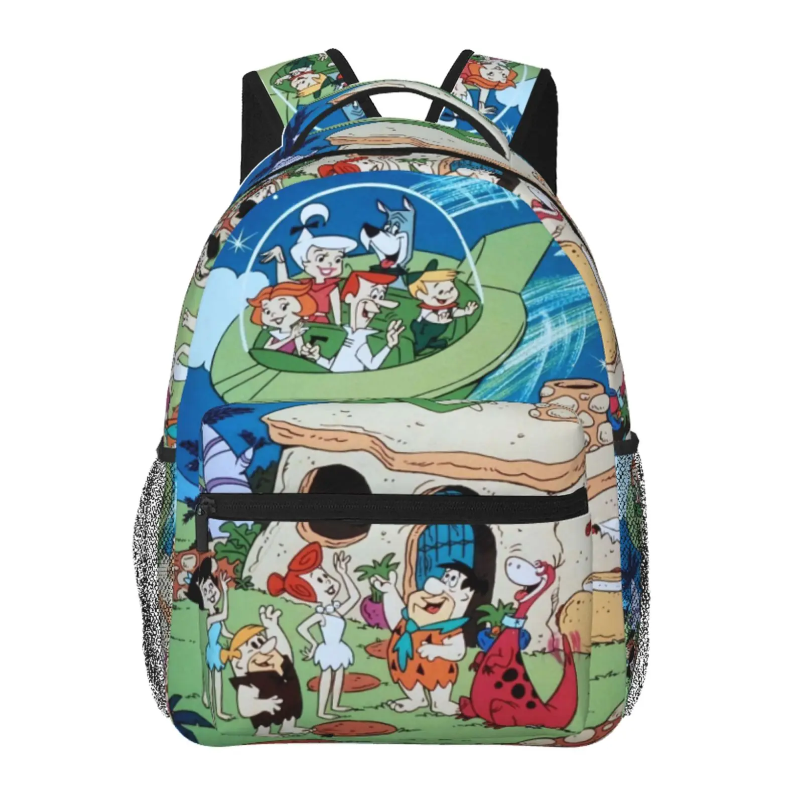 The Flintstones All-Over Print Backpack Large Capacity The Flintstones School Shoulder Bag for Back-to-School After-School Activities Weekend Outings, Cartoon Casual The Flintstones Merch Casual Daypack School Bag for Boys Girls Fans & Gift Giving
