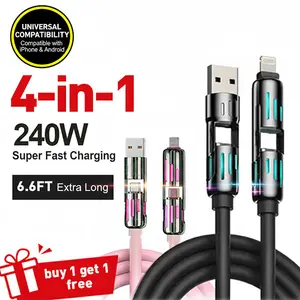 Super Fast 240W 4-in-1 Charging Cable, 6.6FT Heavy Duty Multi-Port Cord for All Devices, Cyberpunk LED Design, BOGO Offer Electronic Cellphone portable charger charger portable iphone charger