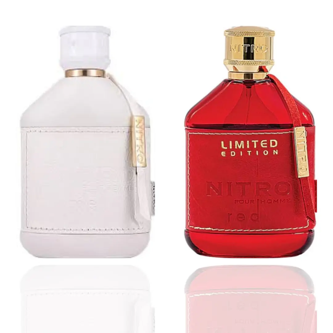 Lattafa Nitro Red & Nitro White Men's Luxurious Perfume Fragrances, 2-Piece Bundle Set with Spicy Scent