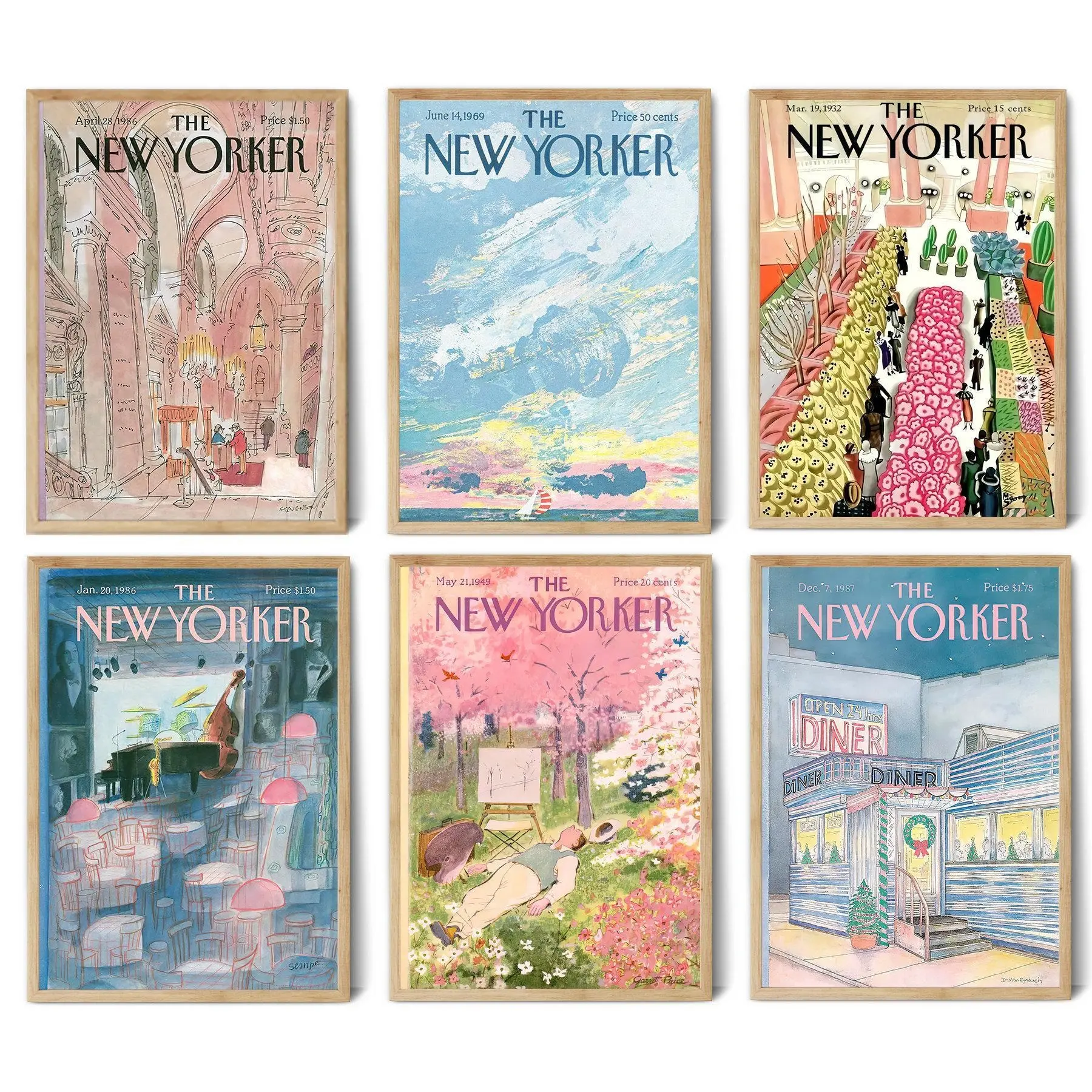 New Yorker Magazine Cover Poster Unframed, The New Yorker Prints, Vintage Pink The New Yorker Gallery Wall Art Home Decor Bedroom Kitchen Office