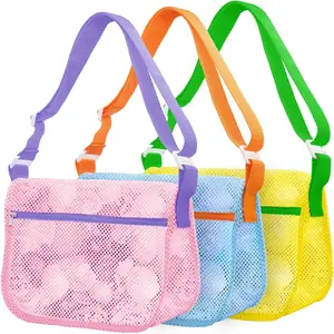 Mesh Beach Bags for Sand Toys  3 Pack Seashell Collecting Bags with Adjustable Straps, Beach Toy Organizer & Shell Pouch, Summer Beach Essential – Lightweight Drawstring Net Bags , Shell Hunting, or Wet Swimsuits Quick-Drying, Sand-Proof, Large Capacity