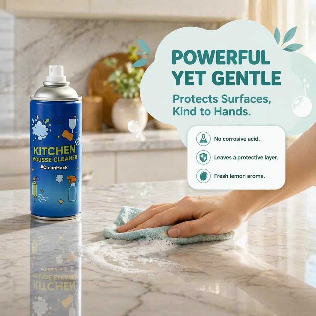 Lemon Fragrance Kitchen Foam Degreaser, No-Scrub Multi-Surface Cleaner for Household Cabinet, Cloth, Stainless Steel Home Care, Raw