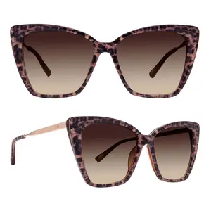 DIFF Becky II Oversized Cat Eye Sunglasses for Women, Leopard Tortoise + Brown Gradient