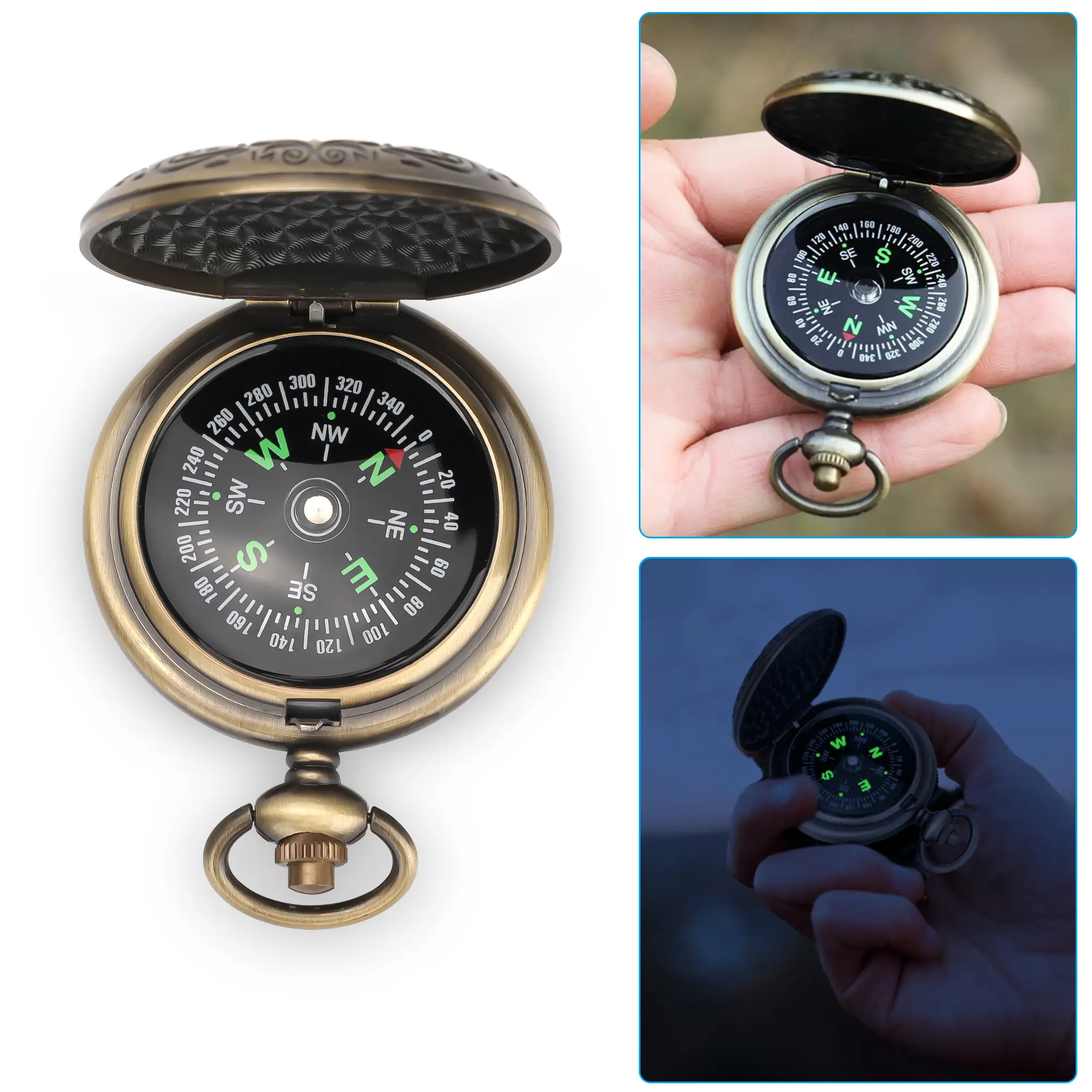Vintage Pocket Watch Compass, Compact Zinc Alloy Navigation Tool for Outdoor Hiking, Camping and Emergency Survival, Camping Tools, Vintage Watch
