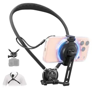 K&F CONCEPT 66cm Neck Phone Holder KF15.0016 - Double Secure (Magnetic+Clip) Anti-Fall Design, Skin-Friendly Silicone for All-Day Wear, 90° Rotation for Portrait/Landscape, Compatible with iPhone 17-12 & Android Phones (Comes with Anti-Lost Lanyard)