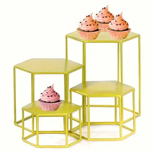 A set of 4 metal display cake stands, upgraded hexagonal nested cupcake stands for parties, weddings, birthday parties, home decor