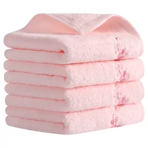 REGALWOVEN Floral Embroidered Cotton Hand Towels, 13 x 29 Inch Soft Absorbent Hand Towel Set for Bathroom, Home Decor 4pcs Pink