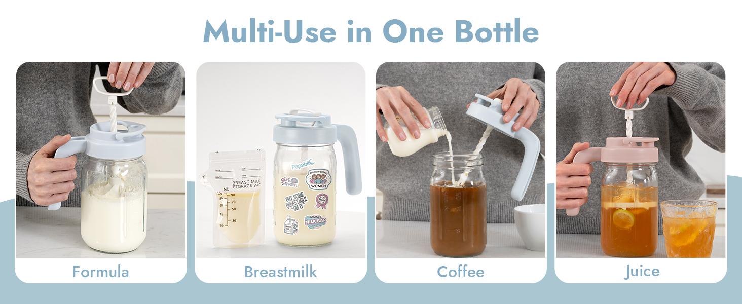 Papablic Glass Baby Food Processor Pitcher, 32 Oz Wide-Mouth – BPA-Free Formula & Breastmilk Mixer