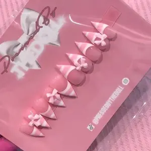 Pink and White Bow Stilettos | Hand-Designed GelX Press Ons