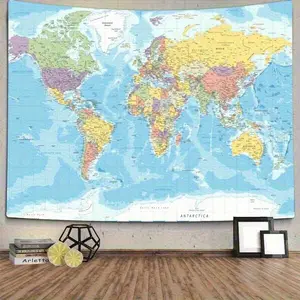 1pc World Map Tapestry- Colorful Educational Wall Decor with Countries& Major Cities, Durable Peach Beige Fabric, Multiple Sizes, Easy Install Hooks, Smooth Texture for Youngsters' Room, Living Room, Dorm- Indoor Use, No Electricity Needed,Tapestry Decor