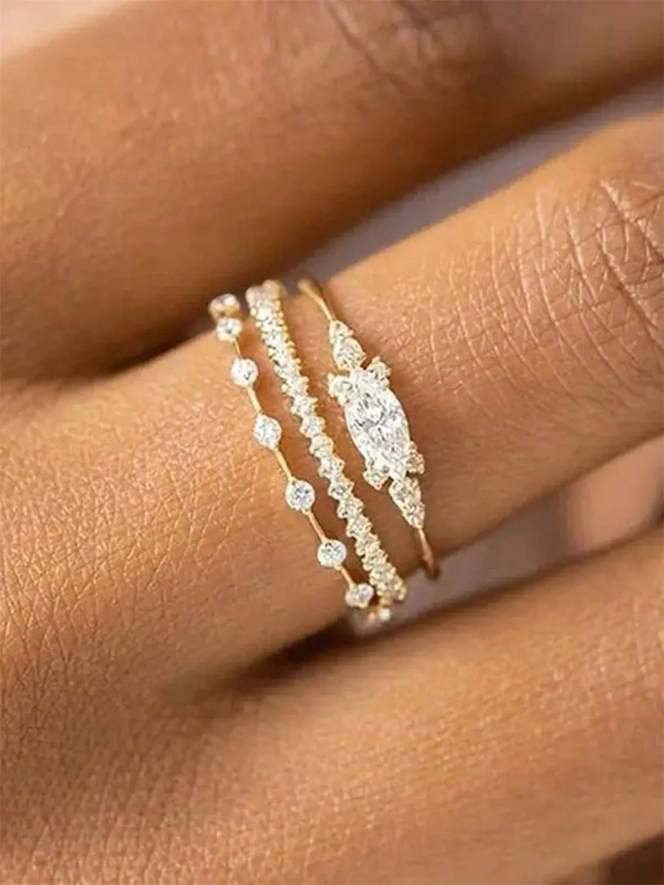 3 Pcs/Set Elegant Cubic Zirconia Stackable Rings Set For Women For Wedding Party Engagement Anniversary Daily Party Jewelry Valentine's Day Gift Cz Bling