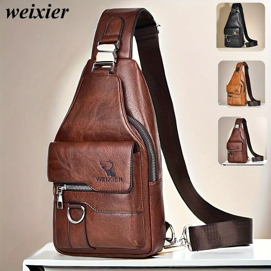 Weixier Unisex Crossbody Bag - Durable PU Leather, Large Capacity, Multi-Compartment, Built-In Wallet, Lightweight Pockets, Casual Shoulder Bag for Daily, Hiking Use (Sports & Outdoor Gym Accessory)