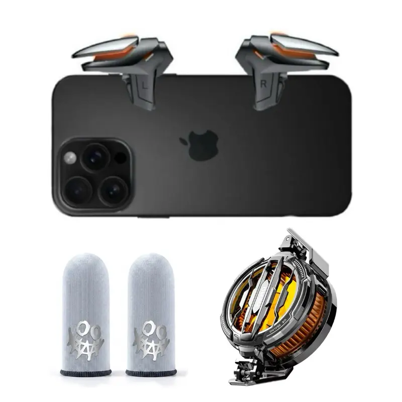 Mobile Controller 6 Fingers Mobile Game Trigger for iPhone & Android, Finger Sleeves, RGB Phone Cooler, Gatillos Para Celular Compatible with Phones & Mobile Games