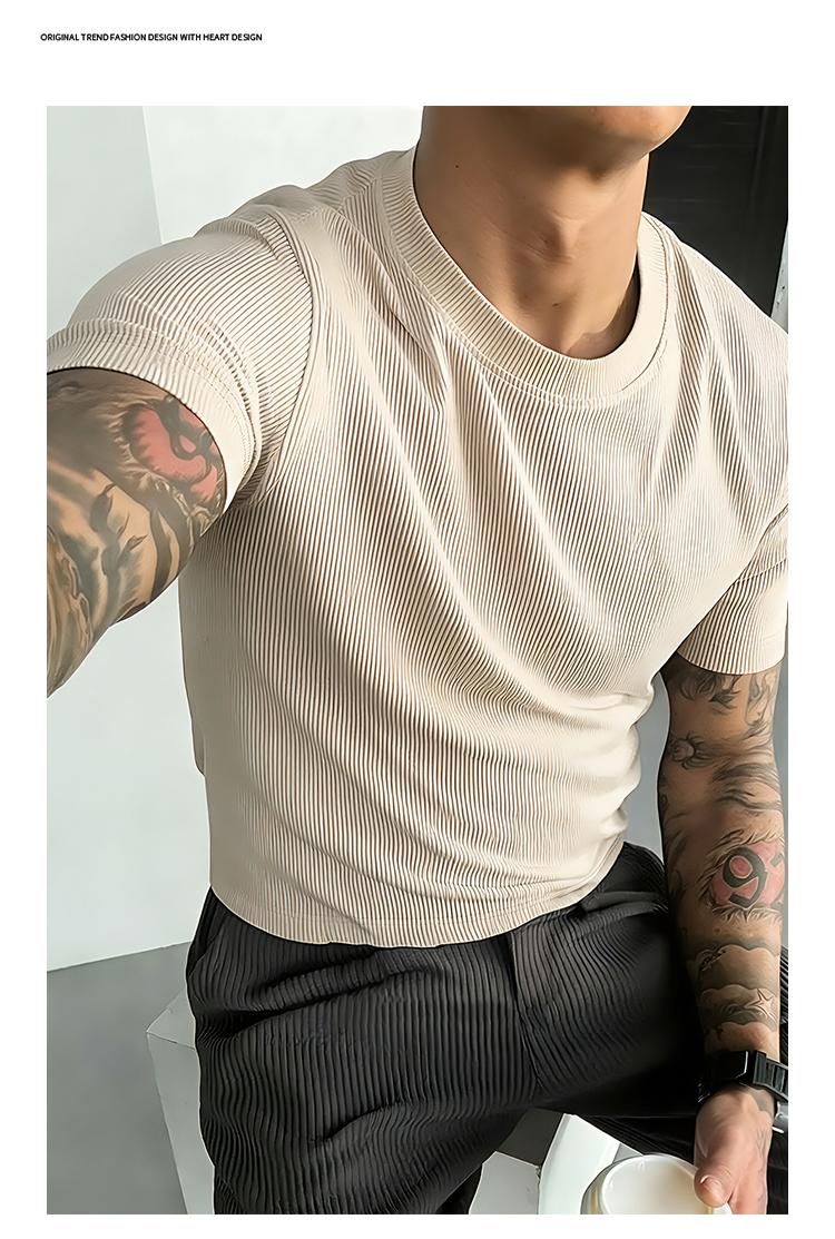 Men's Corduroy Solid Color Loose Fitting Round Neck Short Sleeve T-Shirt,unisex Casual Basics,Fashionable Versatile Streetwear,Minimalist Youth Street Style,Suitable For Daily Wear,Outdoor,For summer Menswear